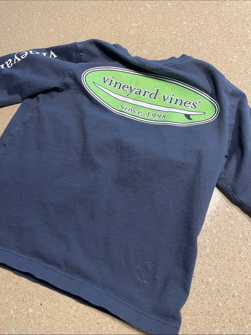 Vineyard Vines Navy Long-Sleeve Pocket Tee with Sleeve Logo